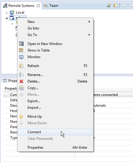 Contextual menu for connection
