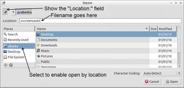 Leafpad open file dialog