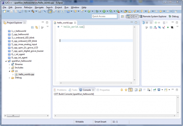 Eclipse, with the new source file open