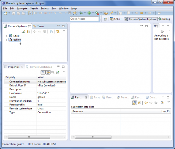 The remote systems window