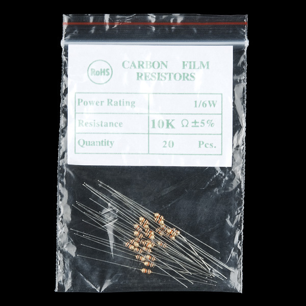 Resistor 10K Ohm 1/6th Watt PTH - 20 pack (Sale)