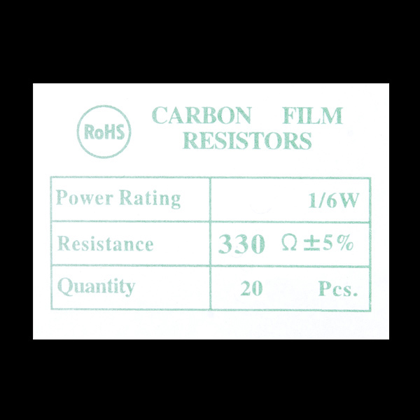 Resistor 330 Ohm 1/6th Watt PTH - 20 pack