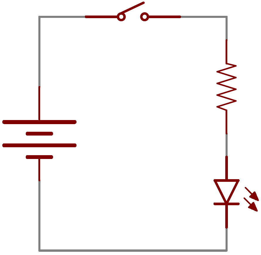 A Circuit Diagram With An Led Resistor And A Switch When The Switch Is Closed Current Flows And The Led Can Illuminate Otherwise No Current Flows