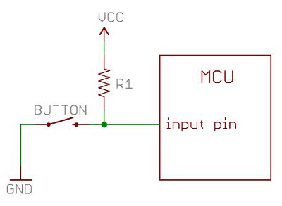 A resistor pulling up a button input