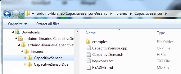 Example of Installed Capacitive Touch Arduino Library on Windows