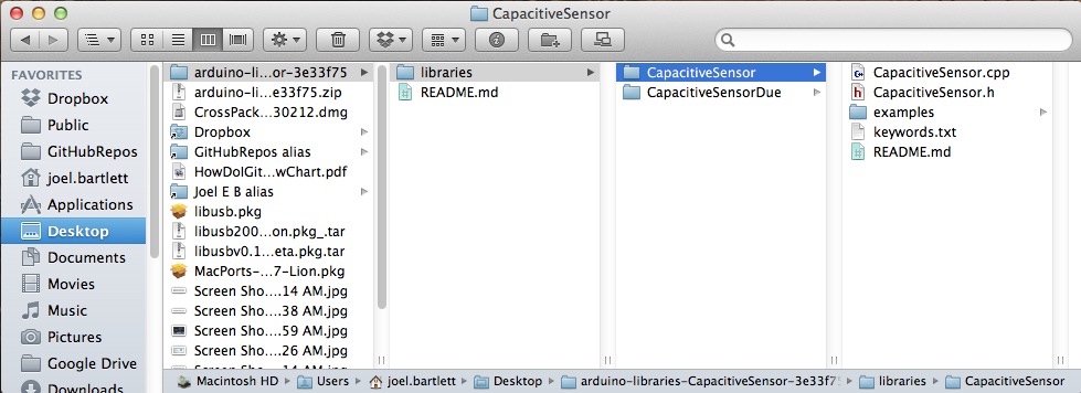 Example of Installed Capacitive Touch Arduino Library on Mac OS X