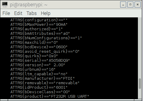 screenshot showing udev output