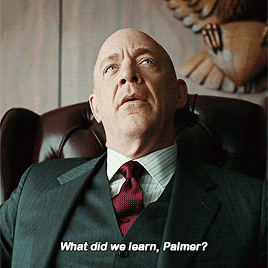 animated gif of the actor J.K.Simmons from the movie "Burn After Reading". He's shaking his head in resigned bewilderment asking "What did we learn here, Palmer?"