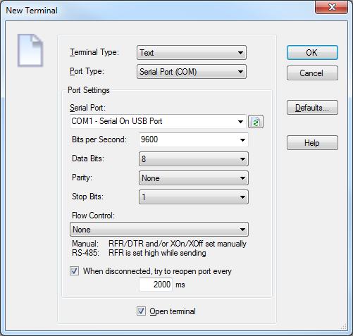 Serial COM Port Settings