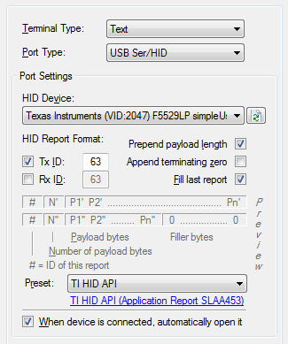 USB Serial HID Settings