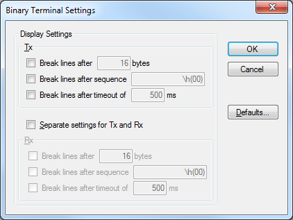 Binary Terminal Settings