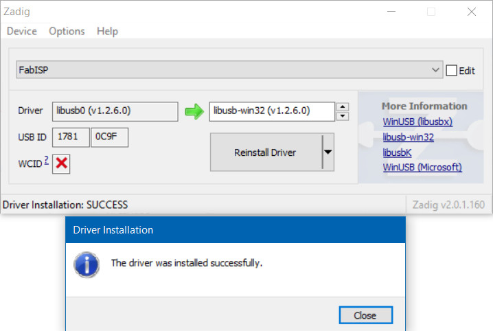 zadig driver not installing