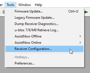 Receiver configuration sub menu