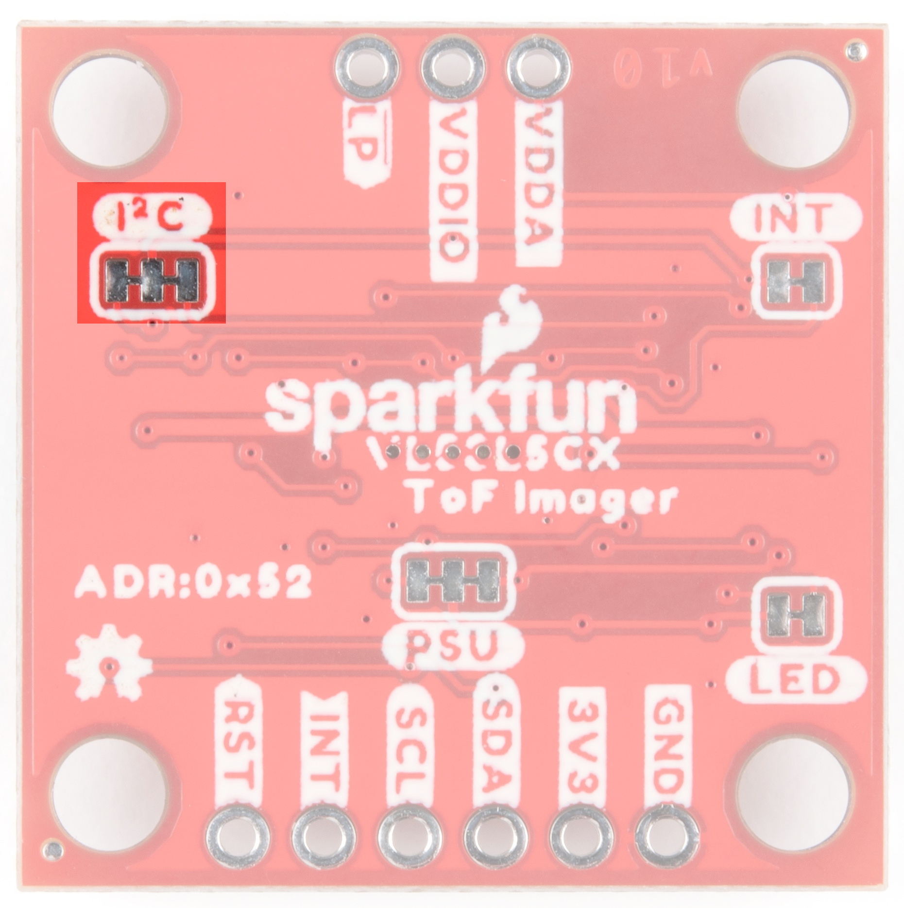 The I2C Jumper is at the top left of the back of the board