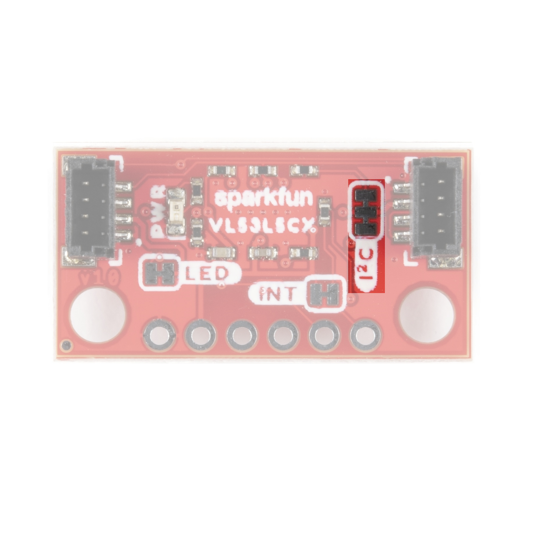 The I2C jumper is on the right side of the back of the board near the qwiic connector