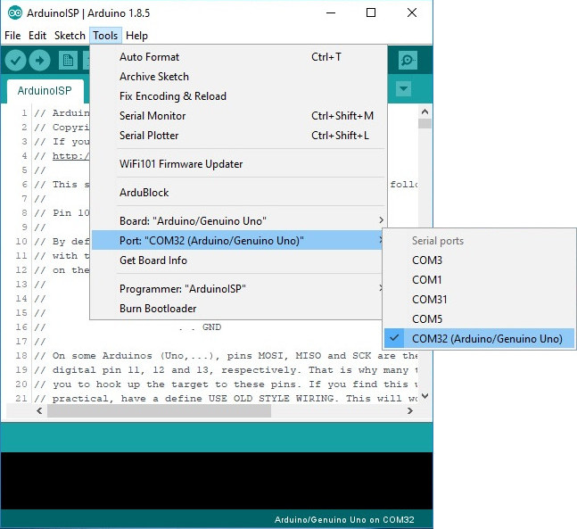 serial port arduino 1.8.5