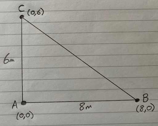 Pictured is a right triangle formed from points A, B and C.