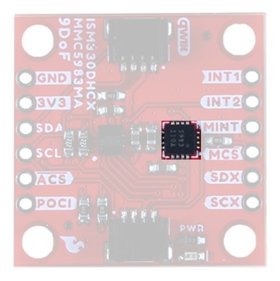 The MMC5983MA is the IC in the middle of the board on the right side (with the GND pin on the upper left)