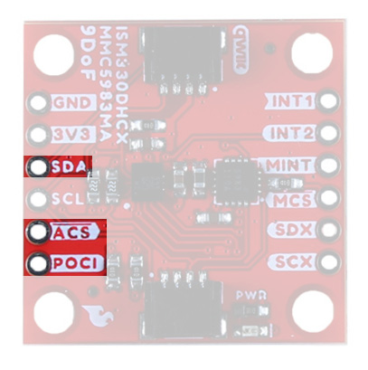 SDA and POCI are highlighted, as well as the Accelerometer's Chip Select