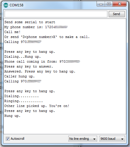 Example serial terminal phone call