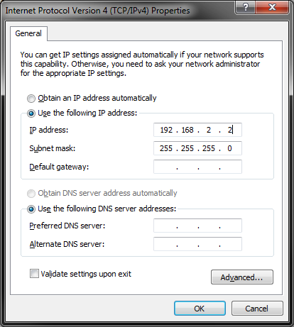 Entering static IPv4 address