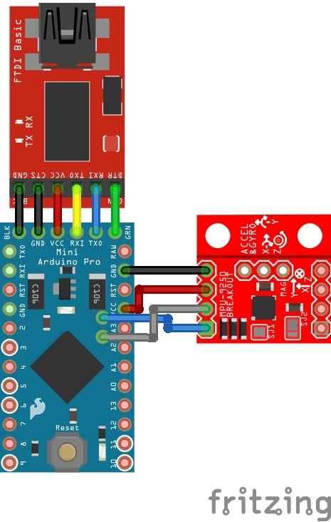 Fritzing Diagram of MPU-9450 Connected to Arduino 