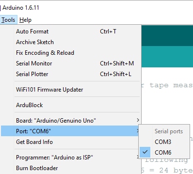 Arduino serial com port sub menu