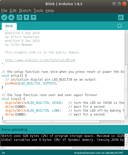 upload code to arduino 1.8.5