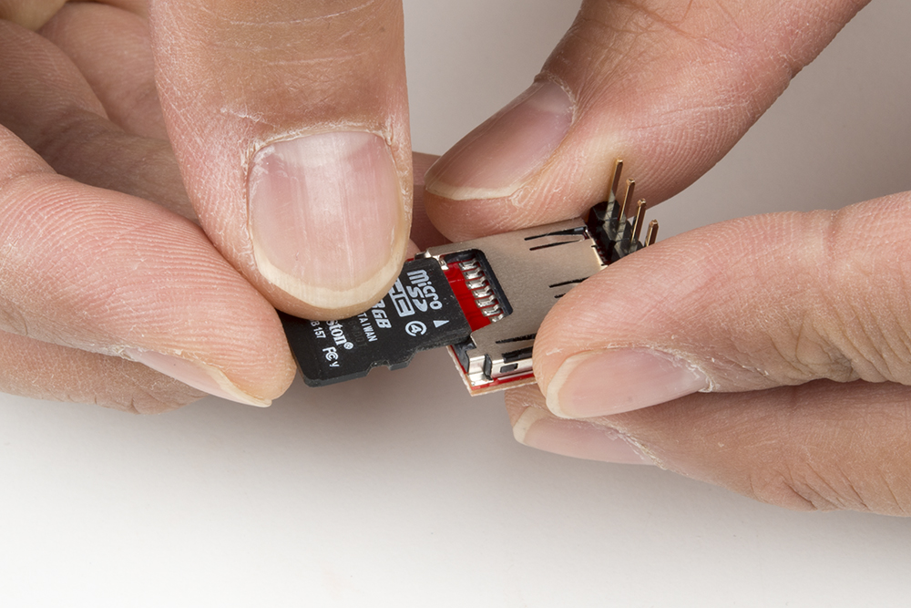 microSD Card inserted into OpenLog's microSD Card Socket