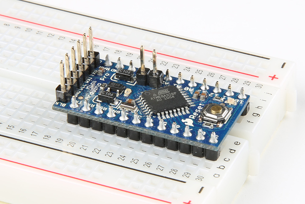 Male Headers Soldered on Arduino Pro Mini