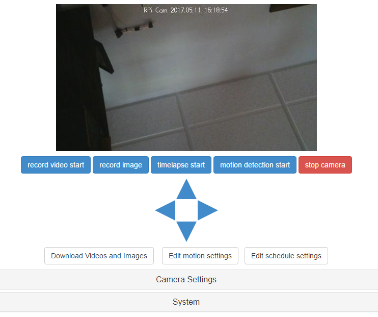Pi Cam interface with arrows