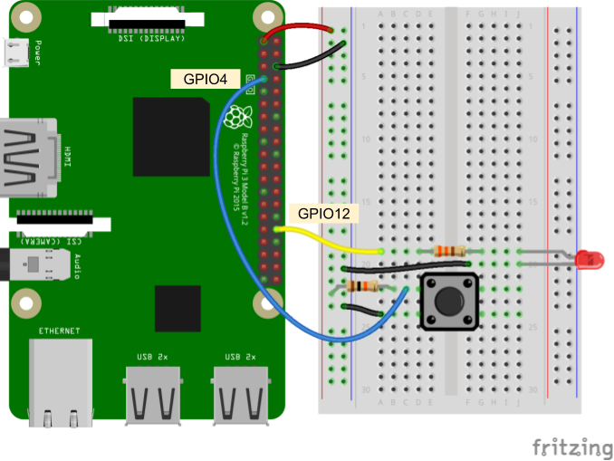 Raspberry Pi Fritzing diagram to connect LED and button