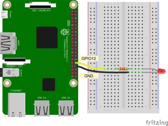 LED connected to Raspberry Pi Fritzing diagram