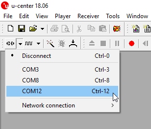 List of com ports in u-center