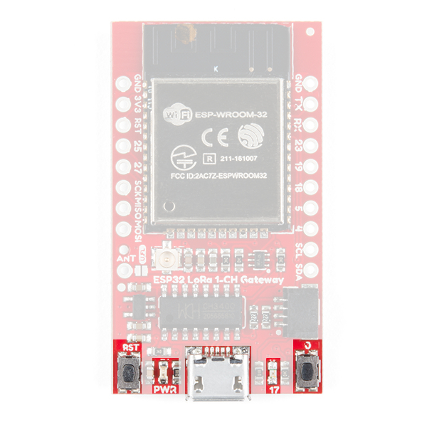 User buttons, leds, and USB connection on ESP LoRa 1-Channel Gateway