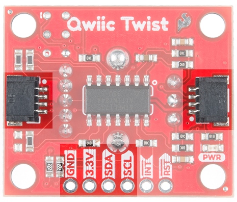 I2C pins on the Qwiic Twist highlighted