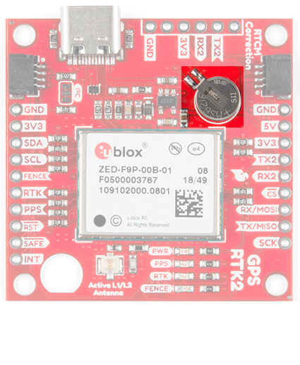 The backup battery on the SparkFun RTK2