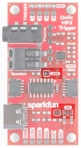 Three jumpers on the SparkFun Qwiic MP3 Trigger