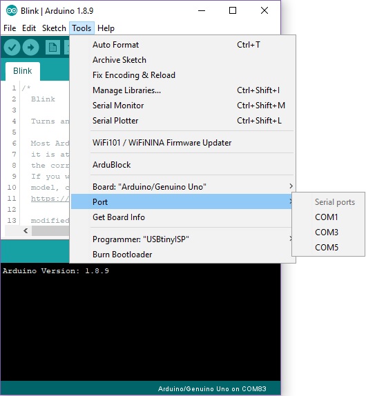 Arduino IDE COM Ports