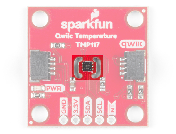 TMP117 surrounded by slots cut on the breakout board