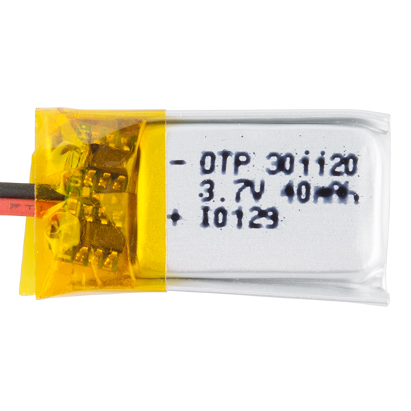 Polymer Lithium Ion Battery - 40mAh - PRT-13852 - SparkFun Electronics