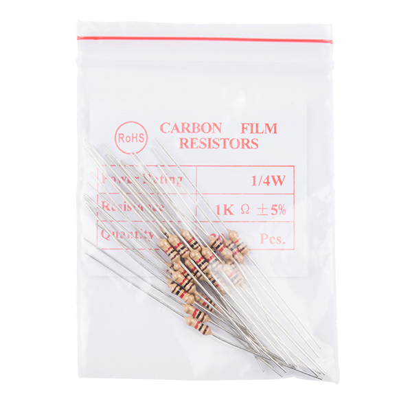Resistor 1K Ohm 1/4 Watt PTH - 20 pack (Thick Leads) 
