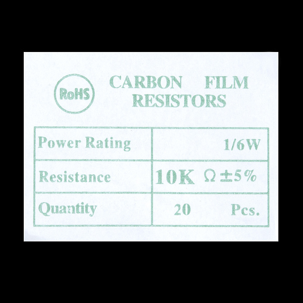 Resistor 10K Ohm 1/6th Watt PTH - 20 pack (Sale)