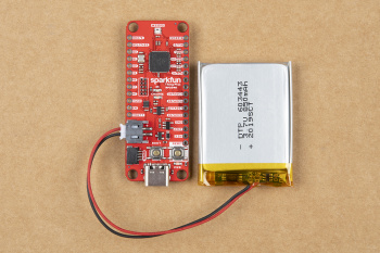 Battery connected to the SparkFun Thing Plus - RP2040