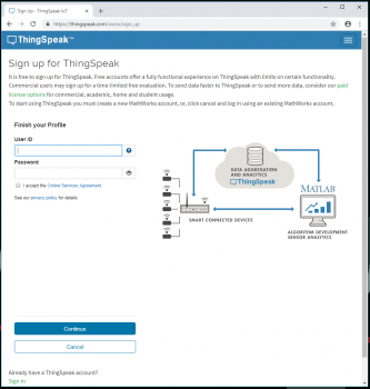 ThingSpeak signup page 2