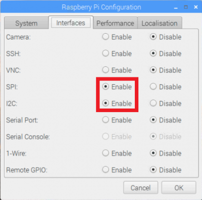 Enable SPI and I2C