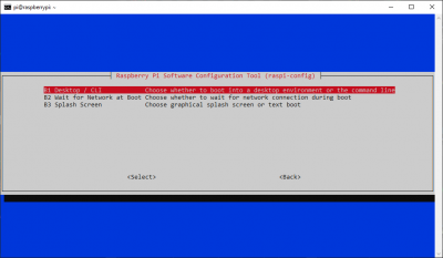raspi-config Desktop/CLI menu