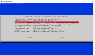 raspi-config boot options menu