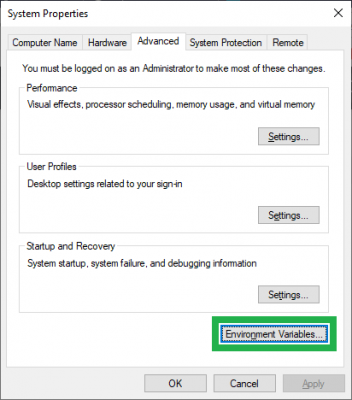 opening the environment variables window