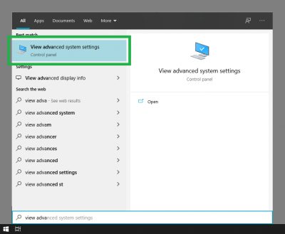 searching for system properties window